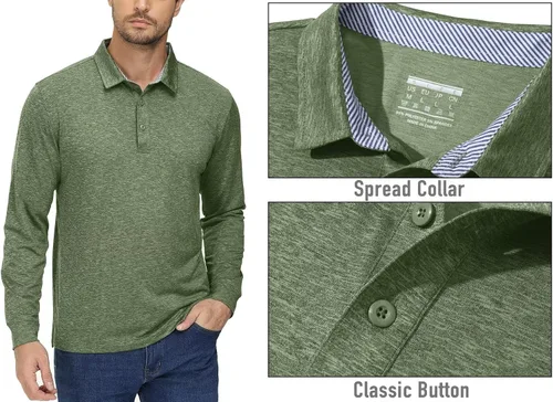 Vista 2 de MAGCOMSEN Polo de golf de manga larga para hombre, con cuello, casual, atlética, de secado rápido