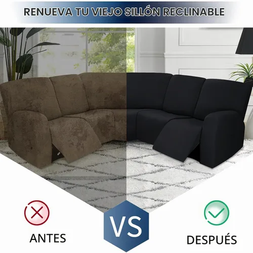 Vista 4 de PureFit - Fundas para sofá seccional, 7 piezas, fundas de sofá reclinable en forma de L grande Stretch Fleece Washable Sofa Slipcovers for Negro