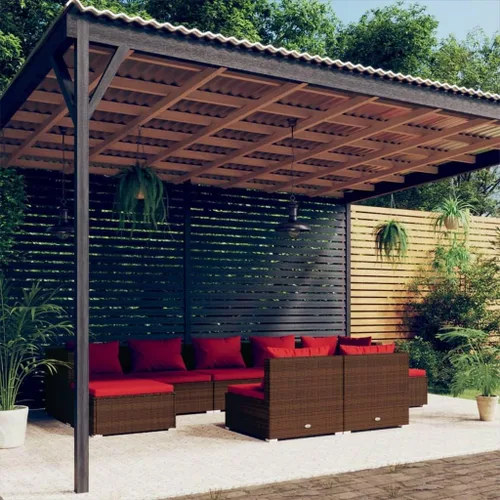 Vista 53 de Sofá de 3 plazas con cojines de ratán de poliéster marrón, juego de muebles de patio al aire libre con 3 sofás centrales para patio trasero, jardín