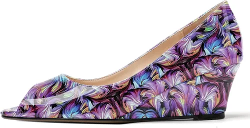 Vista 2 de WAYDERNS Zapatos de tacón bajo con cuña de charol y puntera abierta para mujer de 2 pulgadas