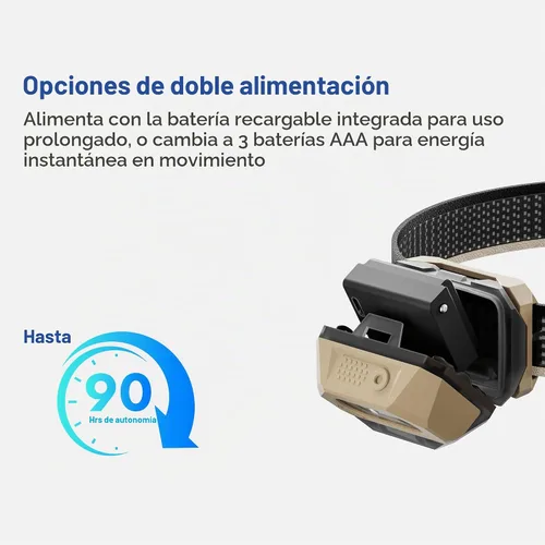 Vista 7 de WUBEN Faro LED H4 recargable 800 lúmenes súper brillante Caqui