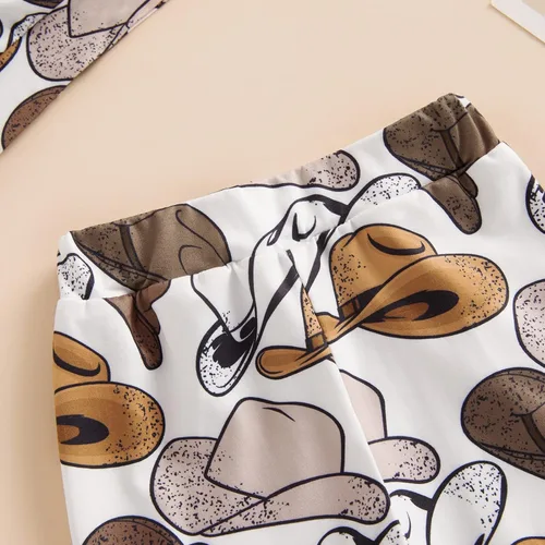 Vista 7 de SAYOO Western Newborn Baby Boys Cowboy Outfit Cow Print Letter Bodysuit Long Leggings Cap 3pcs Infant Boy Country Clothes