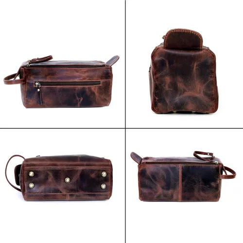 Vista 7 de Kit de viaje de cuero Dopp Neceser Hombre Afeitado Mujeres y Hombres Caso Bolsas Organizador Baño Kit de Afeitar