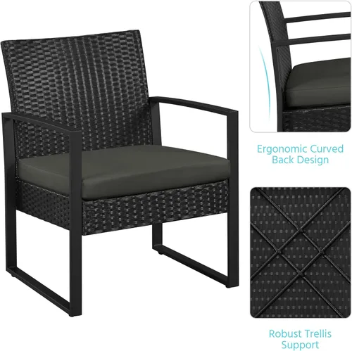 Vista 6 de YAHEETECH - muebles de patio conjuntos para interior o al aire libre. de mimbre moderno, juego de mesa auxiliar bistró, 3 piezas Negro /Gris