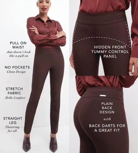 Vista 4 de Rekucci - Pantalón de pierna recta para mujer, diseño con control de abdomen
