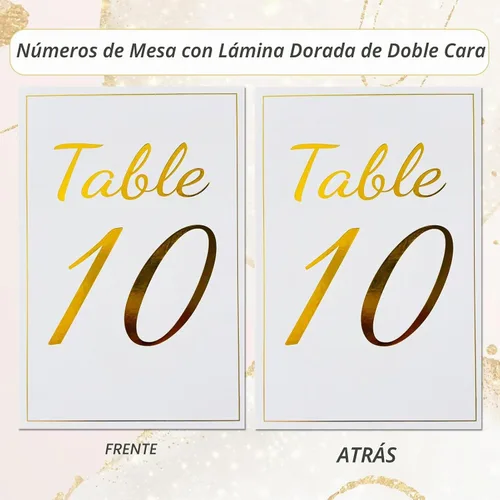 Vista 4 de Tarjetas de números de mesa doradas del 1 al 30 con tarjeta de mesa