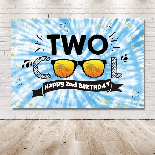 Vista 5 de MEHOFOND Telón de fondo de fiesta de cumpleaños de 8 x 6 pies con teñido anudado para niños, suministros de fiesta de feliz segundo cumpleaños