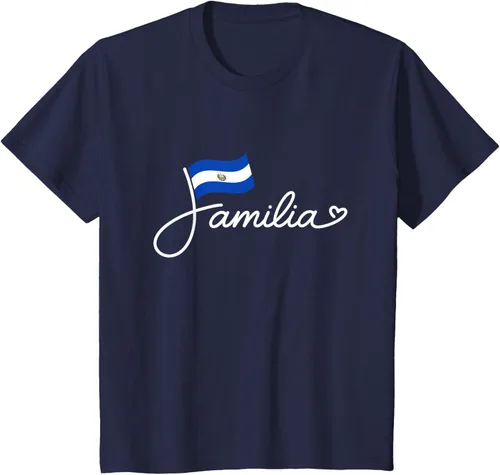 Vista 78 de El Salvador Familia - Camiseta con texto en inglés "La Familia de la Bandera Salvadoreña