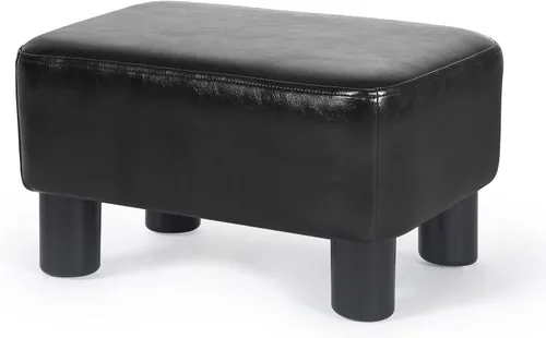 Vista 11 de Asense Taburete otomano de piel sintética, asiento acolchado rectangular pequeño con patas antideslizantes (marrón)