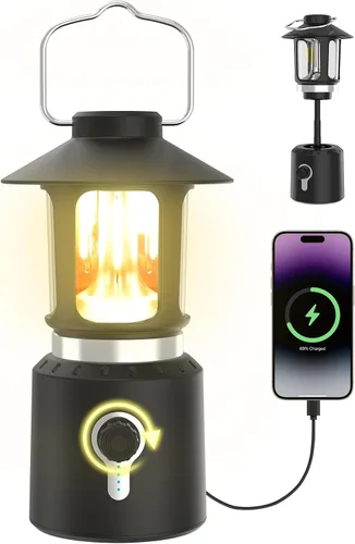 Vista 10 de Linterna LED retro clásica para campamento, linterna vintage recargable sin atenuación continua, 3 modos de luz (2000 K-6500 K), banco de energía