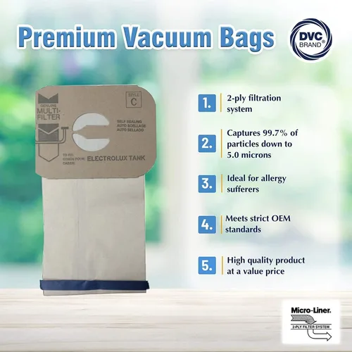 Vista 3 de DVC Bolsas de repuesto de papel microalineadas para modelos Electrolux estilo C - 12 bolsas