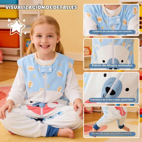 Vista 3 de MICHLEY Saco de dormir con pies y sin mangas para niños pequeños Oso
