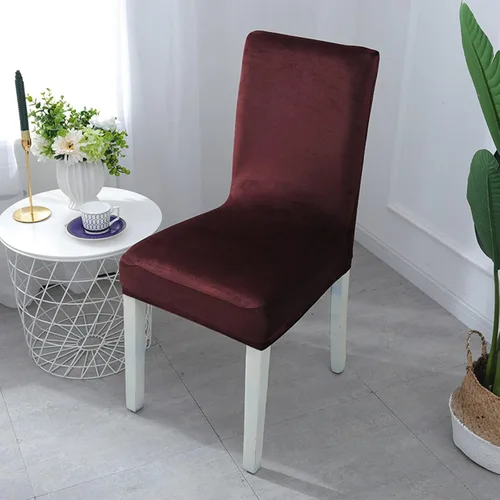 Vista 2 de Juego de 6 fundas elásticas de terciopelo suave para sillas de comedor, decoración elegante para el hogar y banquete, protector de silla Parson