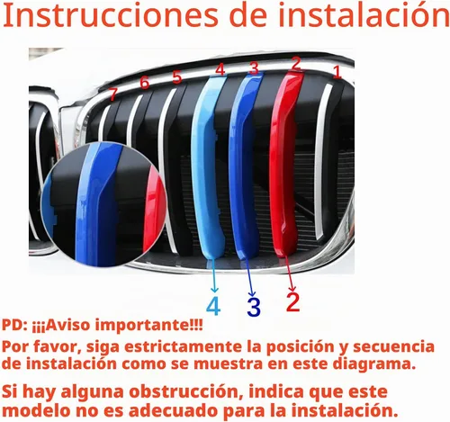 Vista 5 de Insertos de rejilla delantera automotriz compatibles con BMW X1 Sport 2016-2019 F48,Tricolor ABS 7-Beam Grill Exterior Trim Accesorios,Hebilla