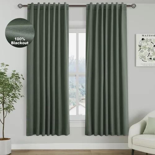 Vista 81 de Nanspring Cortinas de lino 100% opacas para dormitorio, 96 pulgadas de largo, con pestaña trasera, bolsillo para barra, aislamiento térmico, cortina