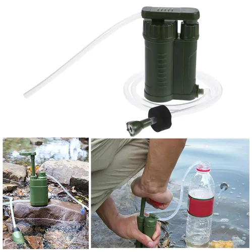 Vista 9 de ABOOFAN Purificador de filtro de agua portátil para acampar, equipo de supervivencia ligero para senderismo uso de emergencia al aire libre, verde