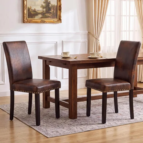 Vista 10 de LSSBOUGHT Sillas de comedor tapizadas con patas de madera maciza