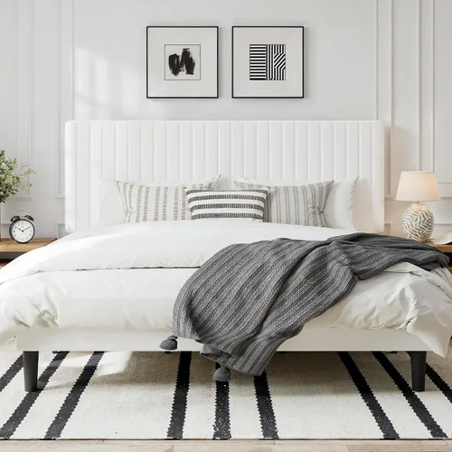 Vista 13 de GOLDORO Base de cama tapizada de terciopelo de tamaño matrimonial con cabecera capitoné de canal vertical, soporte de listones de madera,