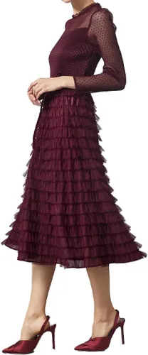 Vista 5 de Women's Long Sleeve Mesh Layered Chiffon Midi Dresses for Wedding Guest, Cocktail, Prom, Evening Party