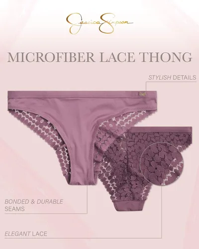 Vista 2 de Jessica Simpson Women's Underwear - 6 Pack Microfiber Lace Tanga Panties (S-XL)