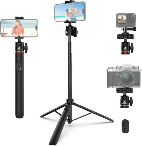 Vista 7 de Ailight Mini trípode de 11.2 pulgadas para iPhone, selfie stick con control remoto inalámbrico, portátil extensible, clip de teléfono mejorado