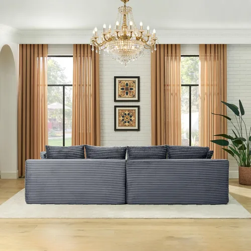 Vista 13 de Sofá seccional de nube en forma de U de 115 pulgadas, sofá modular comprimido sin hueso con diván otomano reversible, sofá simétrico de pana de Gris