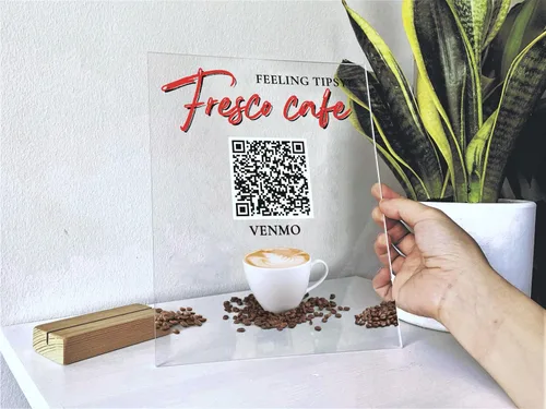 Vista 2 de Letrero de acrílico personalizado para decoración de negocios, letrero QR personalizado, decoración de tienda, redes sociales para negocios, letrero