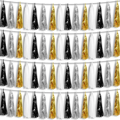 Vista 20 de 4P Guirnalda de Borla de Flecos de Aluminio Metálico Negro para Flotas de Desfile, Despedida de Soltera, Boda, Cumpleaños, Halloween, Navidad