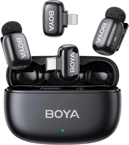 Vista 12 de BOYA Mini 2 Micrófono inalámbrico Lavalier para iPhone 15-17/Android, cancelación de ruido, control de aplicaciones, 48 kHz/24 bits, mini micrófono