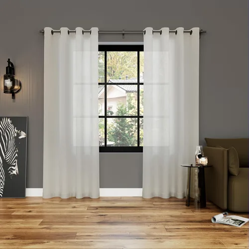Vista 5 de Archaeo Slub - Paquete de 2 cortinas de mezcla de lino texturizado, con ojales, 52 pulgadas de ancho x 95 pulgadas de largo, color marfil