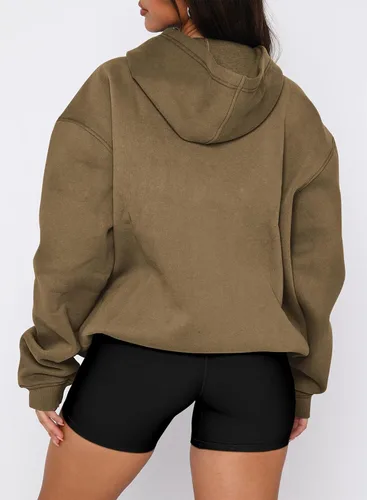 Vista 24 de onlypuff Sudadera casual con capucha para mujer, de manga larga, con bolsillo de canguro, hombro caído