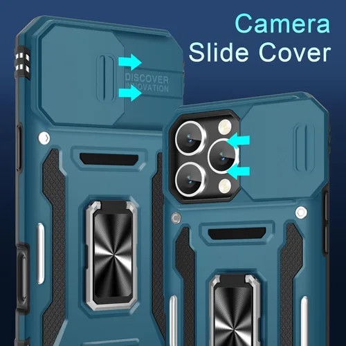 Vista 314 de DEERLAMN Funda para iPhone Xs Max con funda deslizante para cámara + protector de pantalla, soporte giratorio de anillo de grado militar a prueba