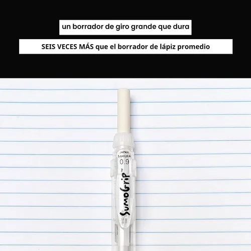 Vista 5 de SAKURA 50280 SumoGrip, lápiz de 0.9 mm con borrador, transparente