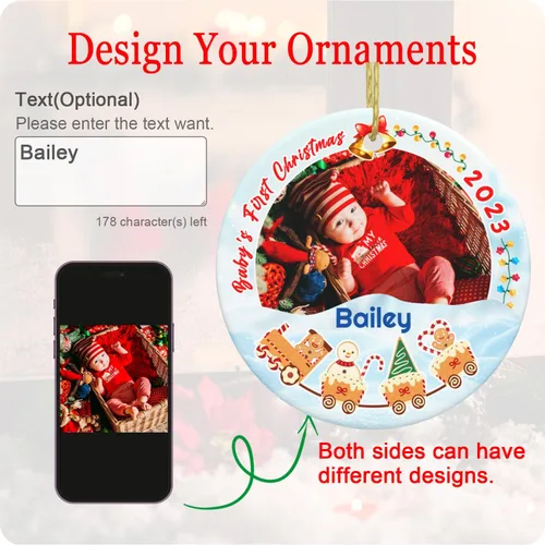 Vista 2 de Adorno personalizado para la primera Navidad del bebé, adornos de Navidad con foto personalizada 2023 con imagen y nombre, regalos personalizados