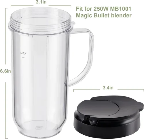 Vista 3 de Equust 4 tazas altas de 22 onzas con tapas abatibles para llevar, piezas de repuesto compatibles con vasos mezcladores Magic Bullet de 250 W MB1001