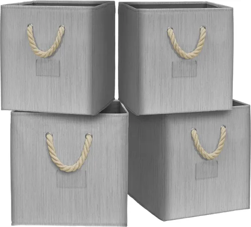 Vista 14 de Simple Houseware Cubo de almacenamiento de 13 pulgadas con asas trenzadas Beige