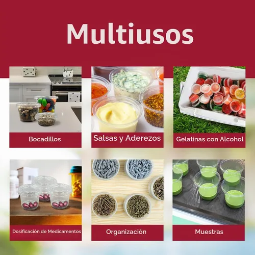Vista 5 de Reli. Recipientes de condimentos de 4 onzas con tapas (100 juegos), ideales para salsa, soufflé, muestras, vasos de gelatina, plástico desechable