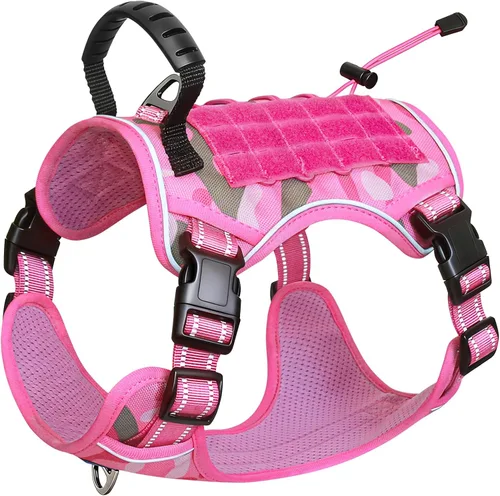 Vista 9 de Hotsky Arnés táctico para perro, chaleco ajustable para perro, arnés reflectante militar para mascotas, con asa de control, paneles Molle Loop