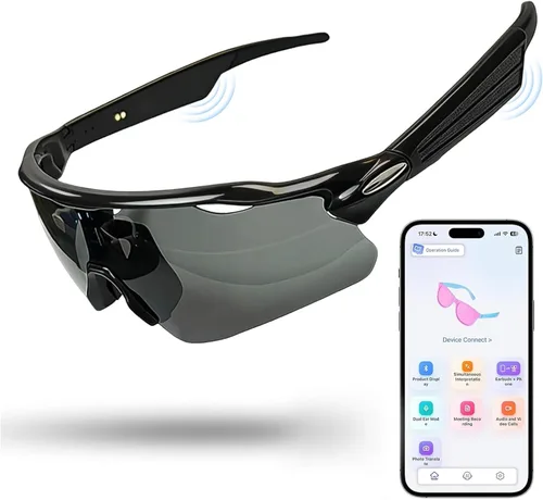 Vista 11 de Gafas de sol inteligentes con audio Bluetooth Música y llamadas manos libresAsistente de voz AI, altavoces de oído abierto, gafas de sol