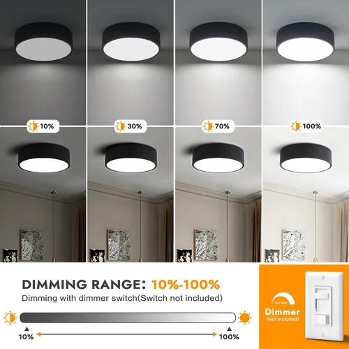 Vista 3 de Lámpara de techo de montaje empotrado regulable moderna, luces LED redondas de color negro mate, iluminación de 5CCT 2700K-6000K para cocina