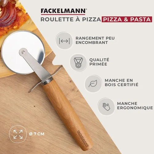 Vista 2 de Fackelmann Cortador de pizza para pizza y tarta flambée - Rueda de pizza con hoja afilada de acero inoxidable - Rodillo de pizza con mango