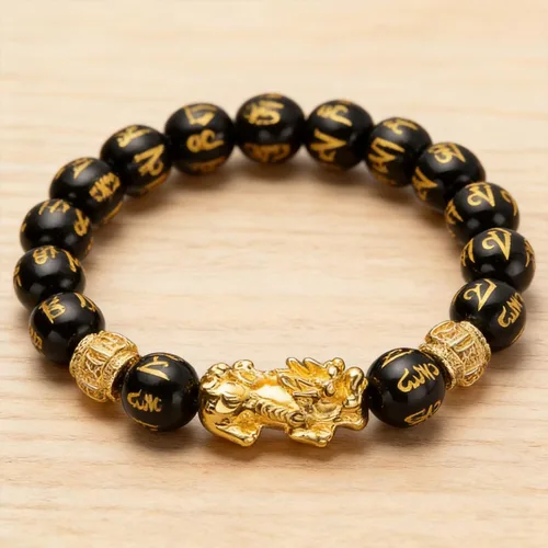 Vista 7 de Black Obsidian Pixiu Good Luck Bracelet, Money Bracelet for Prosperity, Protection Bracelet, Lucky Bracelet for Women and Men