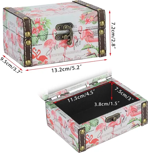 Vista 5 de Hipiwe Pequeña caja de tesoro de madera de piel sintética decorativa para joyas, cajas de recuerdo, organizador de almacenamiento para niñas, niños