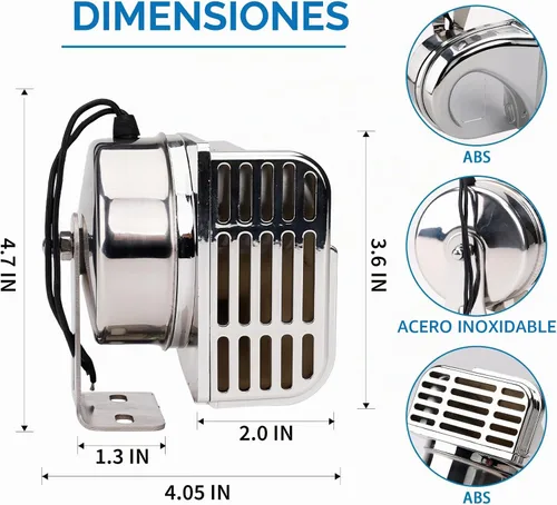 Vista 6 de FARBIN Bocina de acero inoxidable de tono bajo para barcos, bocinas de automóvil impermeables para barcos Bocinas de motocicleta súper fuertes de 12