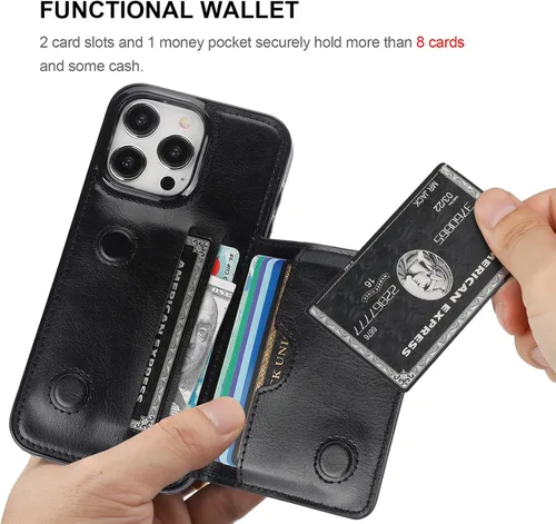 Vista 4 de KIHUWEY - Funda tipo cartera para iPhone 15 Pro Max, piel con tarjetero