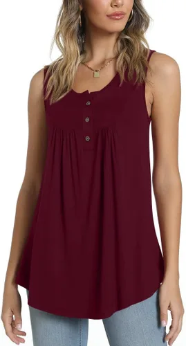 Vista 3 de POPYOUNG Camisetas sin mangas de verano Henley con botones