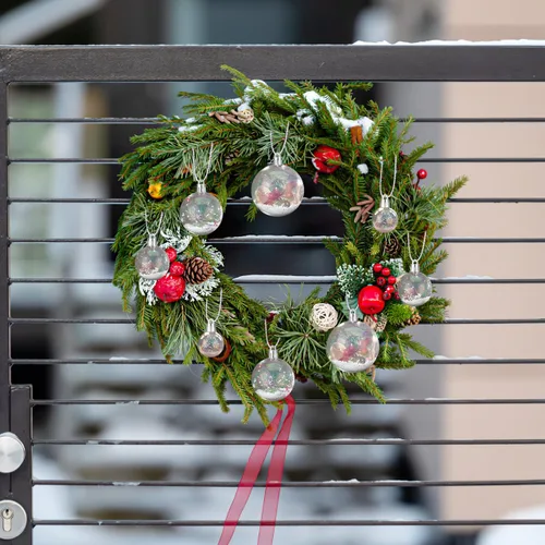 Vista 3 de HOMSFOU 54 bolas de adornos iridiscentes de Navidad, adornos transparentes rellenables, bolas de plástico de Navidad, bolas de árbol inastillables