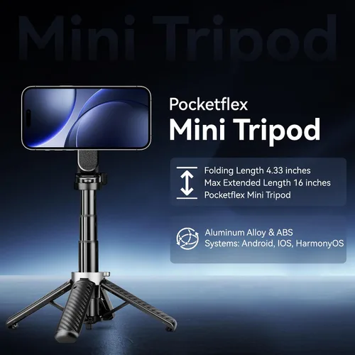 Vista 2 de Trípode magnético multifuncional 4 en 1, palo selfie portátil para iPhone y Android con control remoto desmontable y anillo de metal, trípode