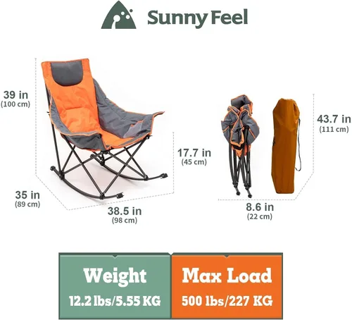 Vista 3 de SUNNYFEEL Silla de campamento con calefacción, mecedora de gran tamaño para adultos, 500 libras, silla de césped plegable con acolchado reclinable
