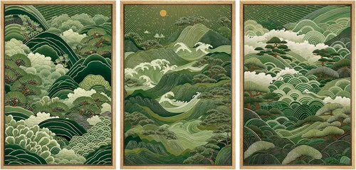 Vista 60 de MUDECOR Lienzo enmarcado para pared, juego de arte de acuarela pastel, bosque de pinos, naturaleza silvestre, ilustraciones modernas, decorativas